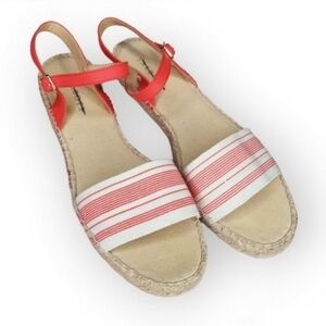 NWOT Talbots flat espadrille sandals white orange canvas women's 9 coastalcore